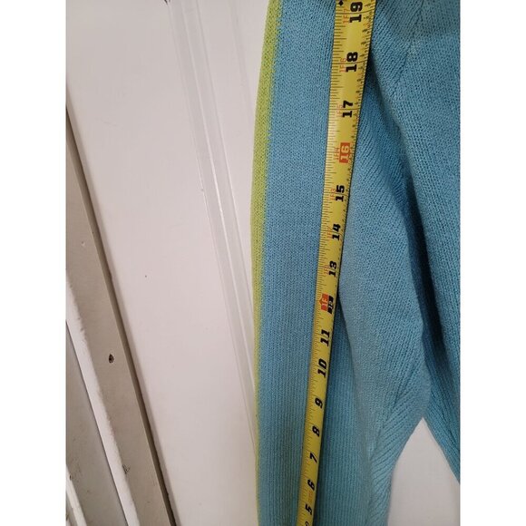 Vintage ST. JOHN SPORT Blue & Green Knit Hooded Cardigan Sweater With Pockets & - Picture 13 of 16